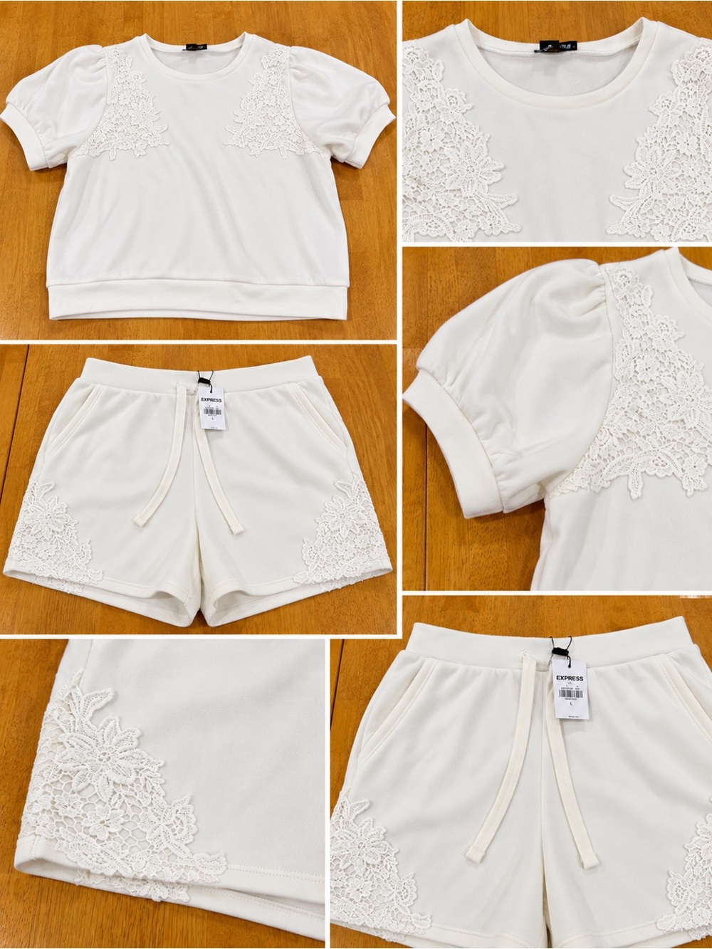 Express Cream Lace-Accent Athletic Shorts Set